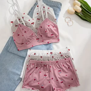Conjunto de Sujetador con Bordes Rizados