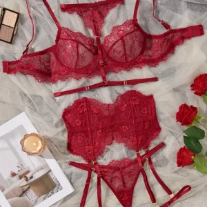 Conjunto de lencería con decoración de correa de pierna sexy