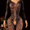 Catsuit erótica con tejido jacquard y escote en forma de U