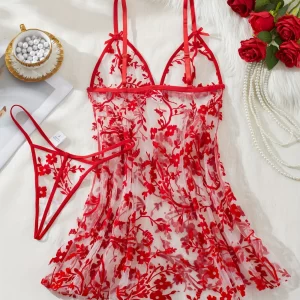 Conjunto de camisón sexy de encaje florareado